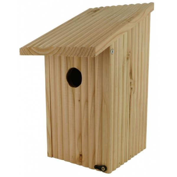 Mésange et petite maison d'oiseau. Toutes saisons tout en PVC, suspension  EZ, nettoyage EZ, entièrement assemblé, fond à charnière. Support de poteau  suspendu ou en bois -  France